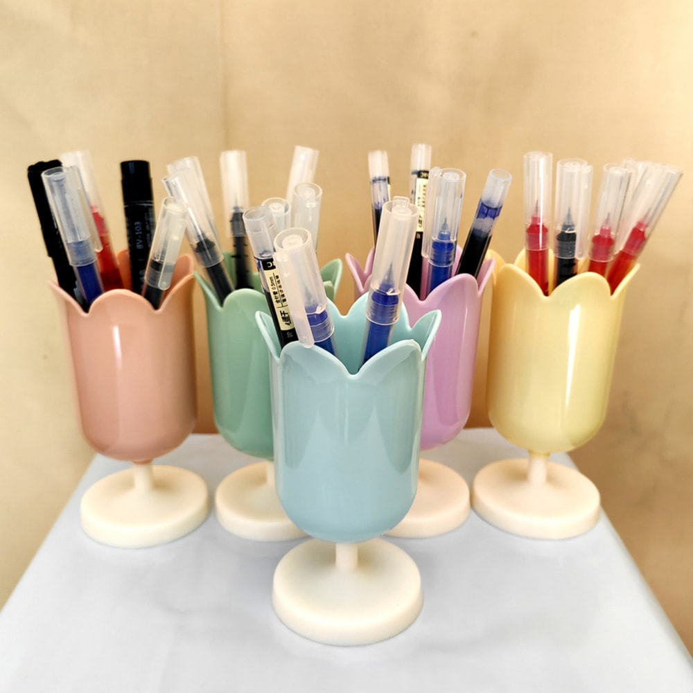Tulip Shaped Pen Holder Creative Makeup Brush Storage Box Desk Organizer For Students And Women 2