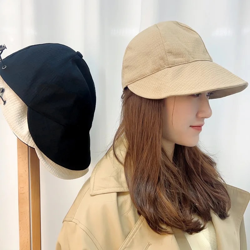 Summer Outdoor Women Foldable Sunhat, UV Protection, Adjustable Beach Fisherman Hat, Wide Brim Bucket Cap