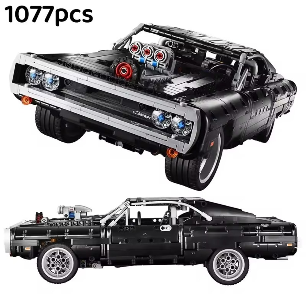 Dodge Charger Racing Car Building Blocks Model, Fast and Furious Famous Vehicle for Boys, Technical Car Bricks