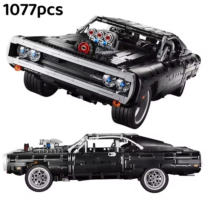 Dodge Charger Racing Car Building Blocks Model, Fast and Furious Famous Vehicle for Boys, Technical Car Bricks