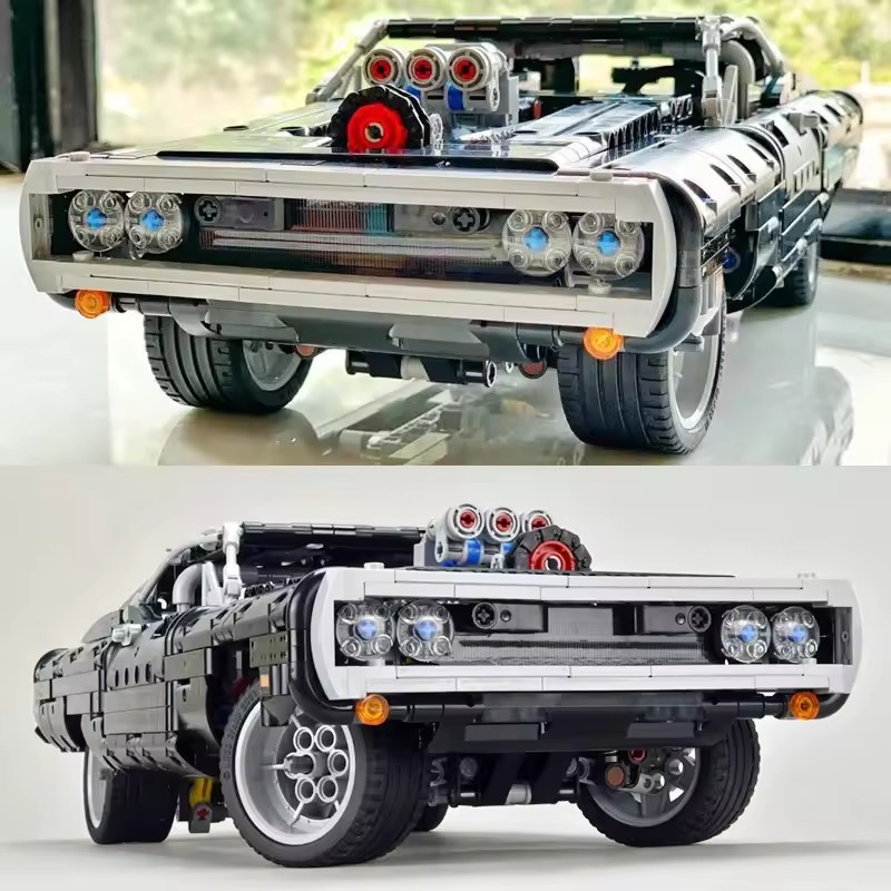 Dodge Charger Racing Car Building Blocks Model, Fast and Furious Famous Vehicle for Boys, Technical Car Bricks