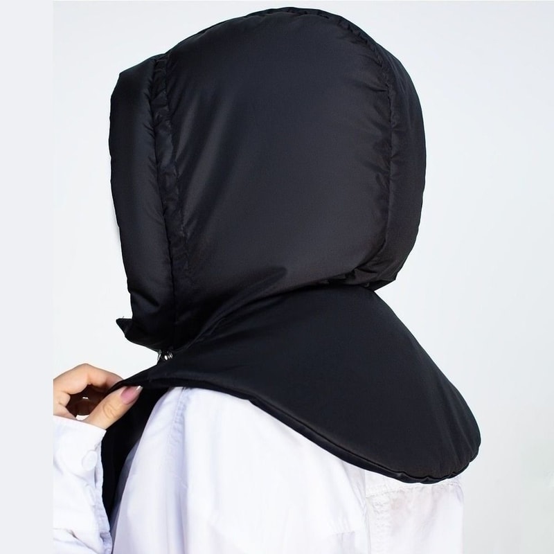 Womens Ultralight Down Hooded Hats Drawstring Neck Cover Removable Scarf Zipper Coat Balaclava Hat 2