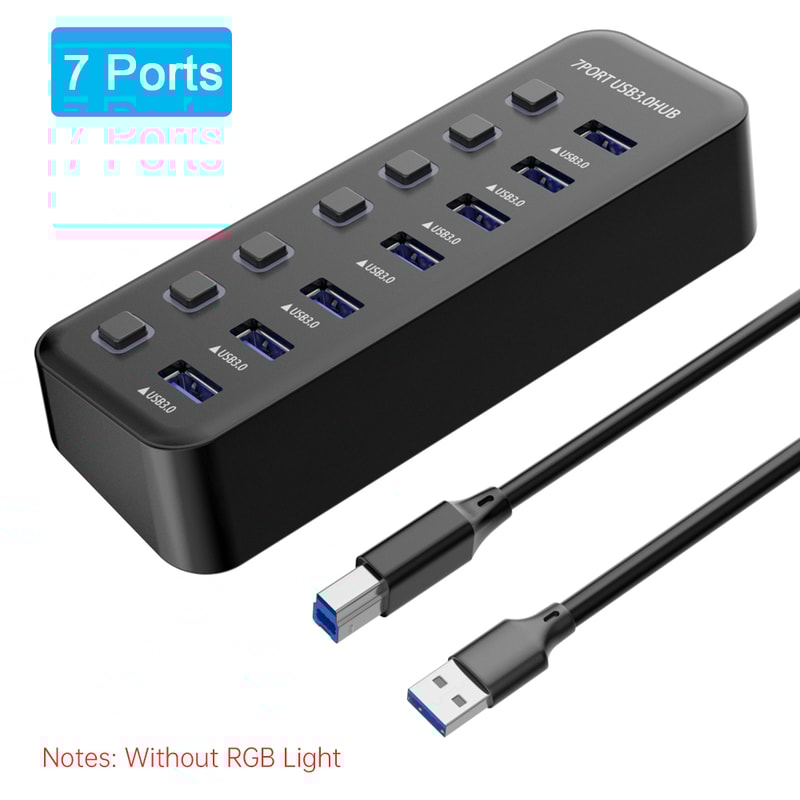 USB Hub with RGB Lights, 5Gbps Speed, Individual On/Off Switch Docking Station
