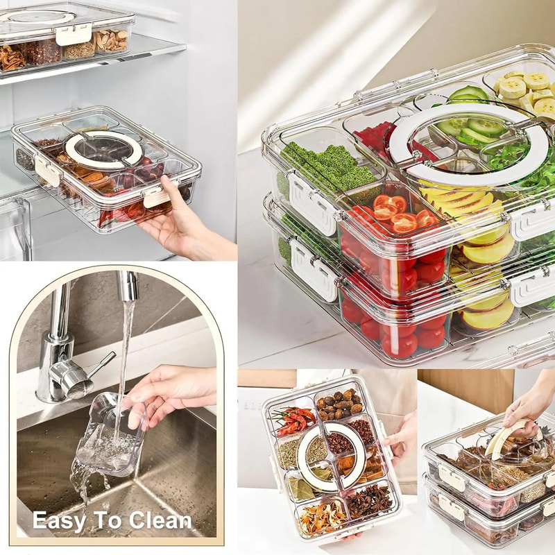 Snack Box With Lid Divided Plate For Food Storage Fruit Vegetable Snack Box For Refrigerator 2