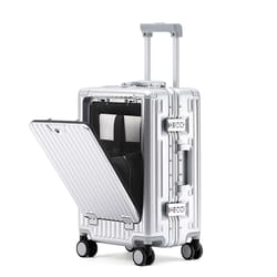 aluminum frame trolley case, silent wheels, mobile phone holder, usb charging for vacation & business trips