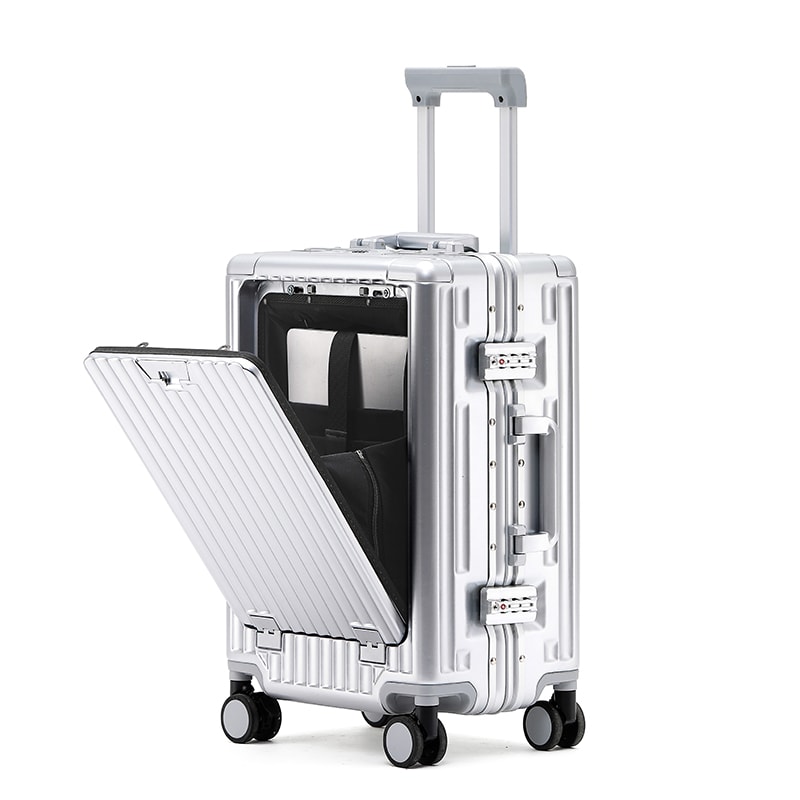 Aluminum Frame Trolley Case Silent Wheels Mobile Phone Holder USB Charging For Vacation Business T 0
