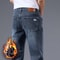 Stretchable Men Winter Fleece Lined Jeans Lightweight Business Casual Trousers For Office Everyday 4