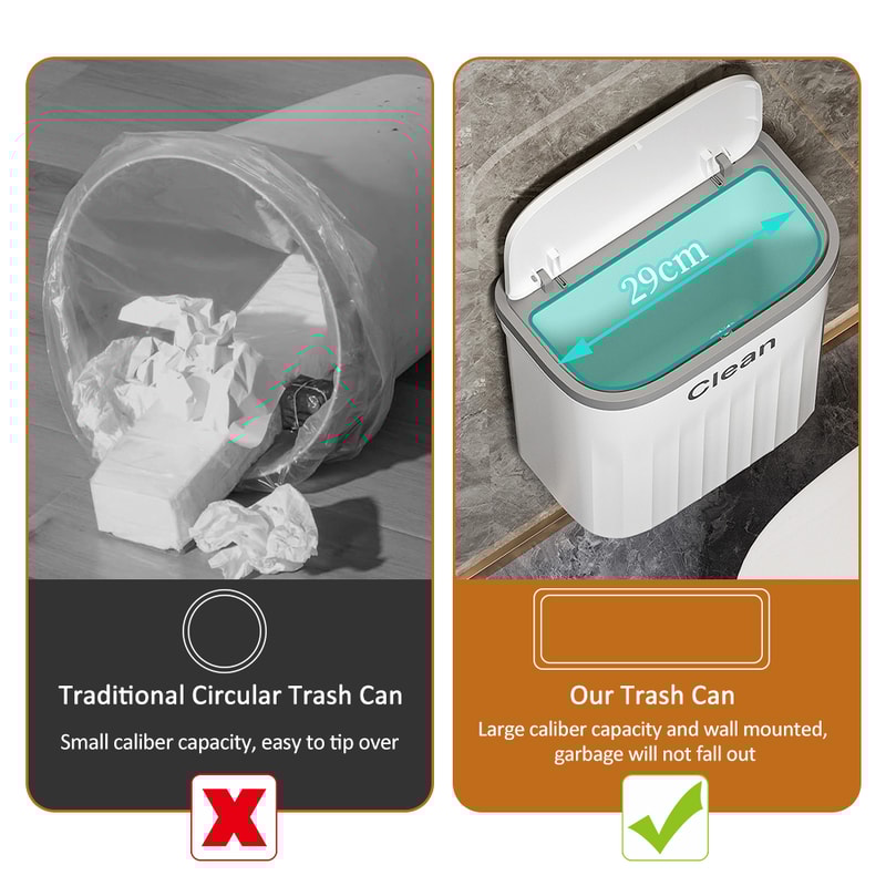 Hanging Wastebasket Wall Mounted Trash Can For Bathroom Kitchen Garbage Bucket With Lid 1