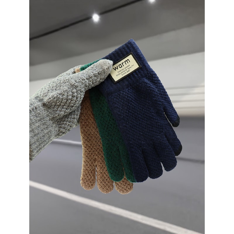 Unisex Cold-Proof Gloves, Winter Warm Fleece-Lined Knitted Gloves for Men