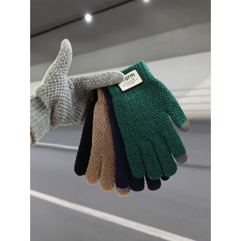 Unisex Cold-Proof Gloves, Winter Warm Fleece-Lined Knitted Gloves for Men