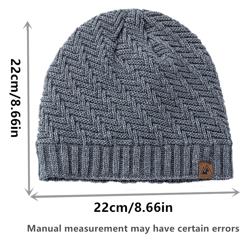 Winter Knitted Beanie Cap, Unisex Peak Label Fashion Hats, Plush Fur Lined Outdoor Sports Hat for Men and Women