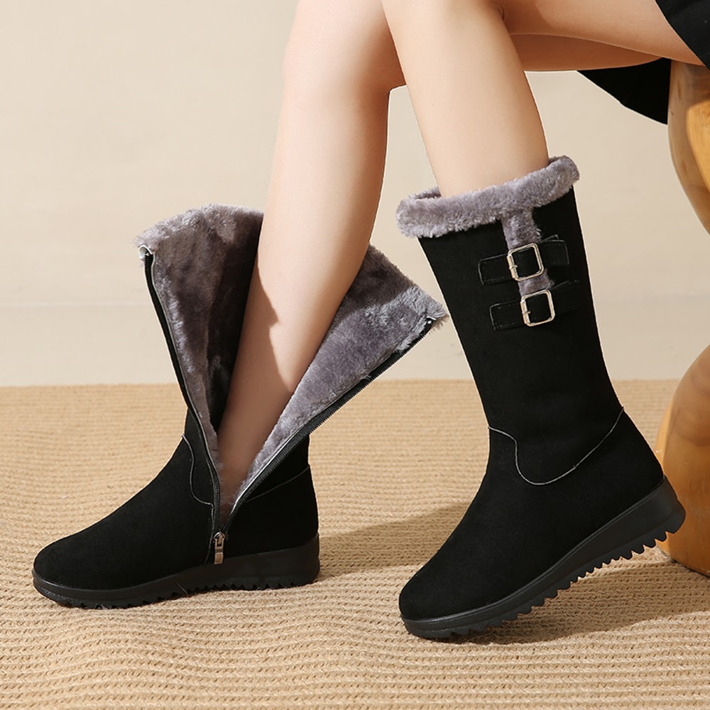Winter Warm Boots, Fleece-Lined Boots, Thick Sole High Tube Mom Shoes