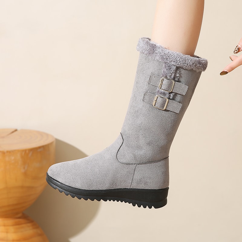 Winter Warm Boots, Fleece-Lined Boots, Thick Sole High Tube Mom Shoes