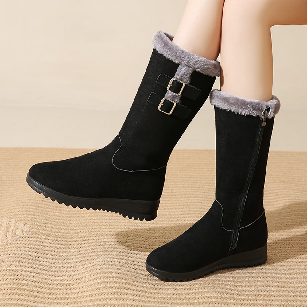Winter Warm Boots, Fleece-Lined Boots, Thick Sole High Tube Mom Shoes