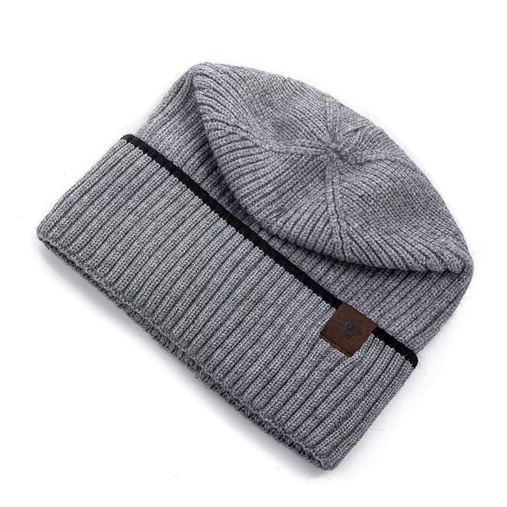 Plush Fleece Warm Winter Beanie Hat for Men, Unisex Soft Ski Sports Cap with Snow Label, Thicken Outdoor Hat