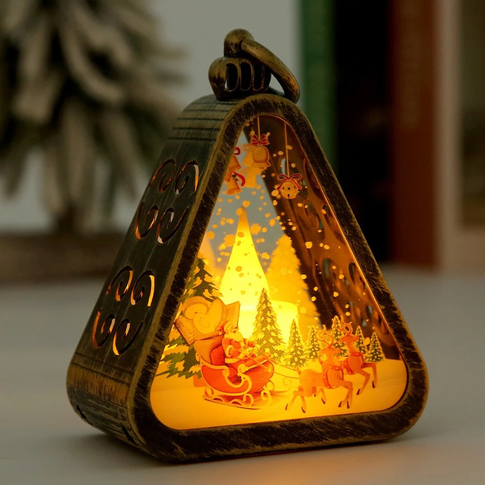 Santa Claus Snowman Festival Lamp Mini Christmas LED Triangle Lantern Party Scene Props 0