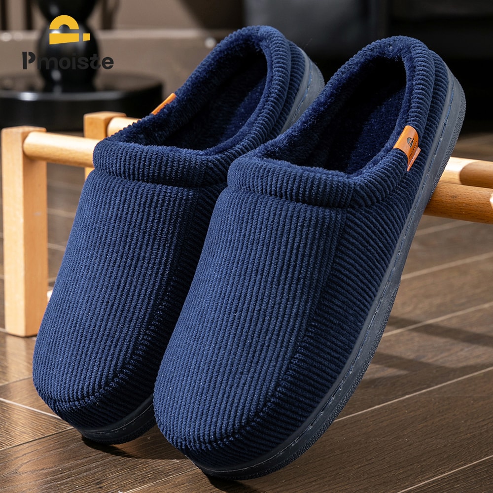 Comfortable Corduroy House Shoes Warm Slippers For Men NonSlip TPR Sole Memory Foam Soft Cushion St
