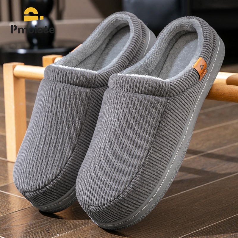 Comfortable Corduroy House Shoes Warm Slippers For Men NonSlip TPR Sole Memory Foam Soft Cushion St