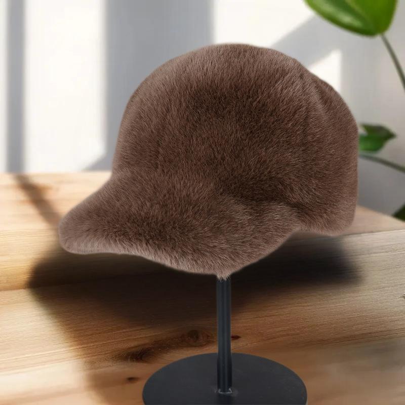Plush Faux Fur Baseball Hat Mens Winter Snapback Solid Color Thickened Fashion Cap For Women 1