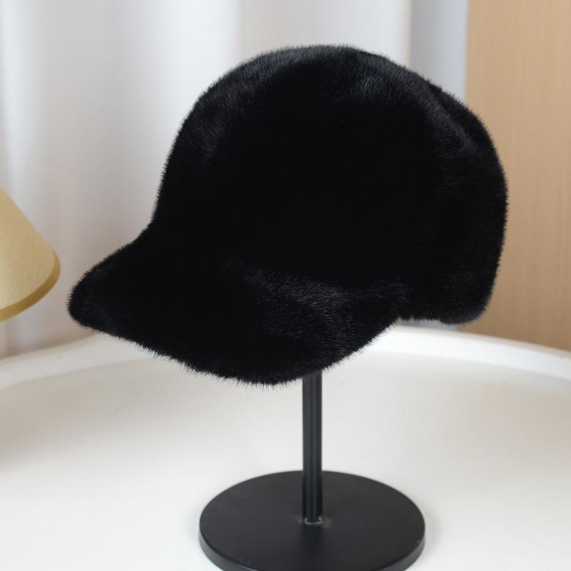 Plush Faux Fur Baseball Hat Mens Winter Snapback Solid Color Thickened Fashion Cap For Women 6