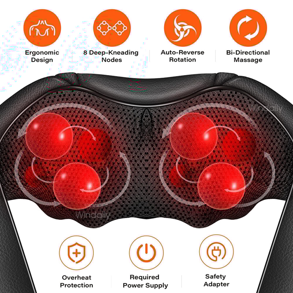 Electric Neck and Shoulder Massager with Heat, Back Massager Kneading Pillow for Full Body Muscle Relief, Home & Car Use