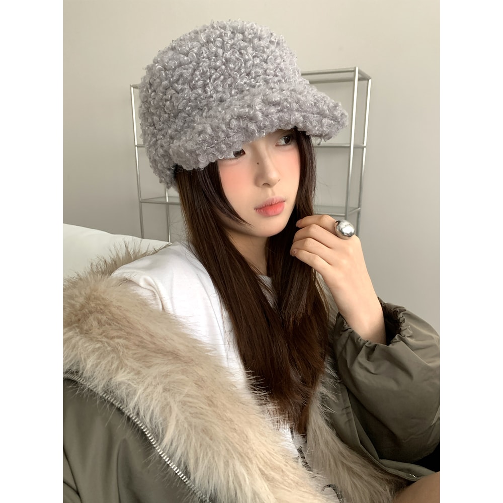 Versatile Womens Korean Baseball Cap Warm Retro Style Plush Pure Color For Autumn And Winter 0