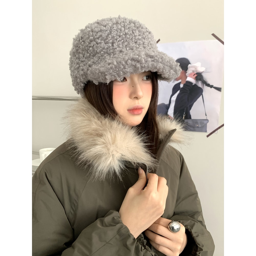 Versatile Womens Korean Baseball Cap Warm Retro Style Plush Pure Color For Autumn And Winter 1