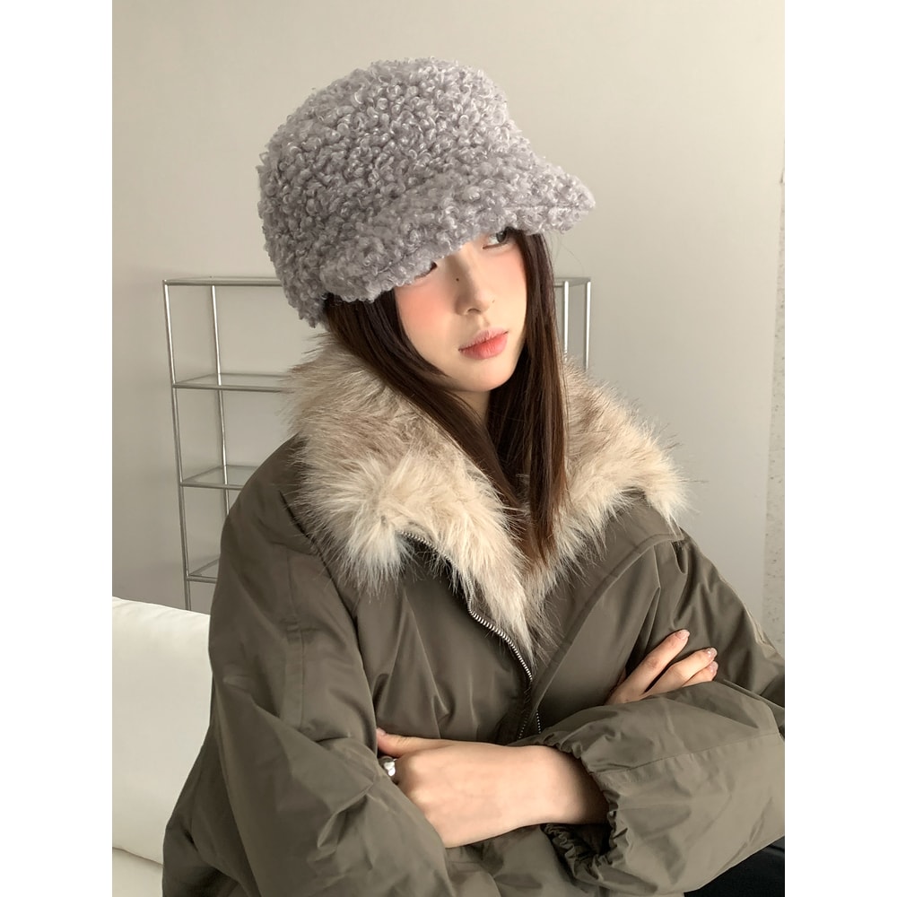 Versatile Womens Korean Baseball Cap Warm Retro Style Plush Pure Color For Autumn And Winter 2