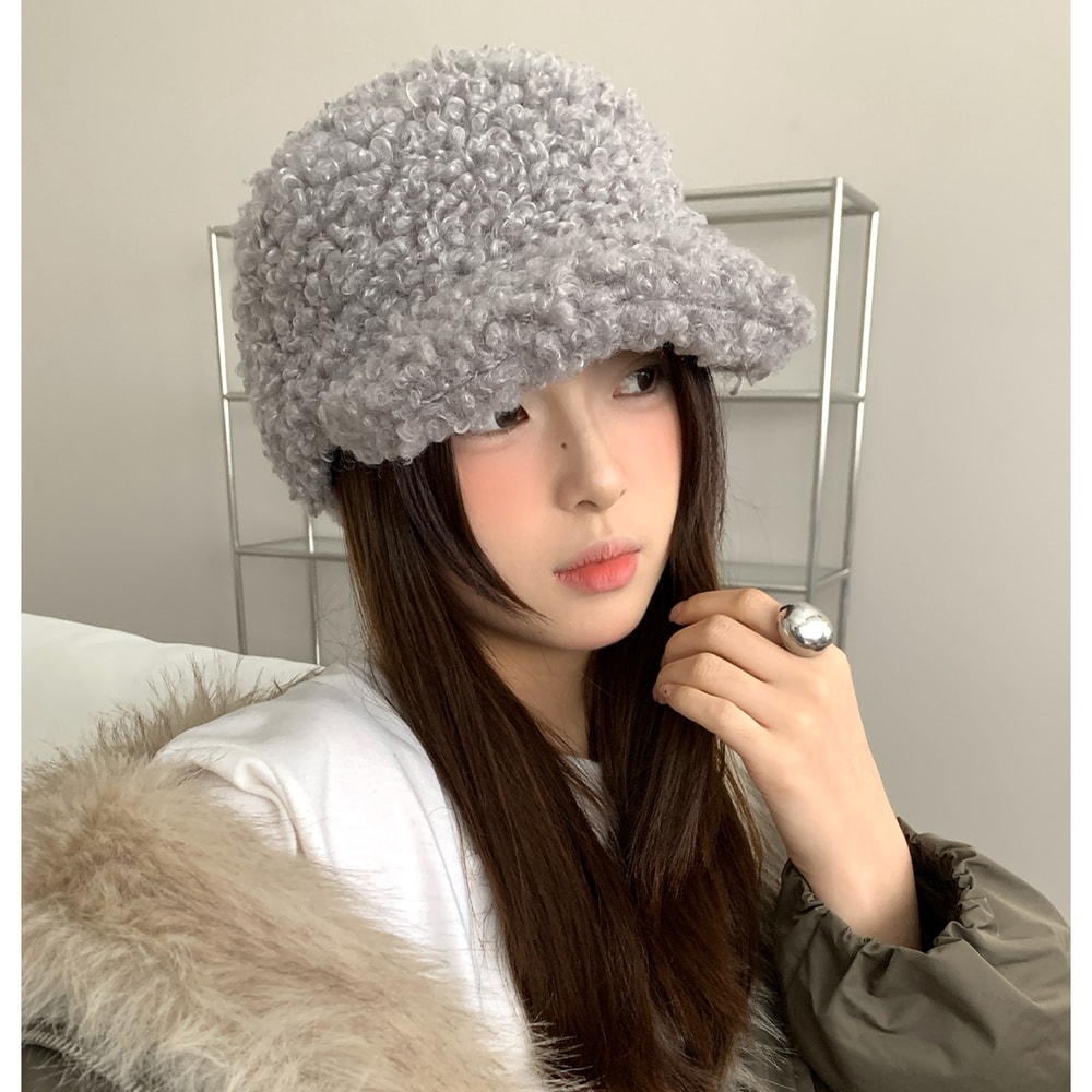 Versatile Womens Korean Baseball Cap Warm Retro Style Plush Pure Color For Autumn And Winter 4