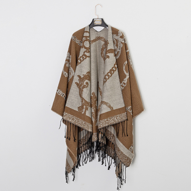 Thick Acrylic Cashmere Cape Long Poncho, Fashion Luxury Jacquard Unisex Travel Winter Shawl