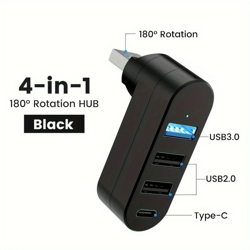 Multi TypeC USB Splitter Hub 4 IN 1 USB Hub With 180 Degree Rotation For PC 5