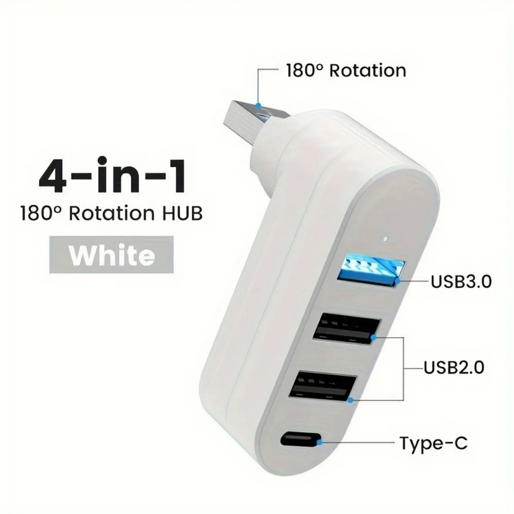 Multi TypeC USB Splitter Hub 4 IN 1 USB Hub With 180 Degree Rotation For PC 6
