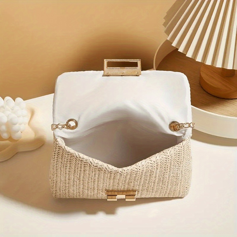 Women's Woven Straw Shoulder Bag, Cute Small Crossbody Handbag, Multi-Functional Fashion Wallet with Polyester Lining