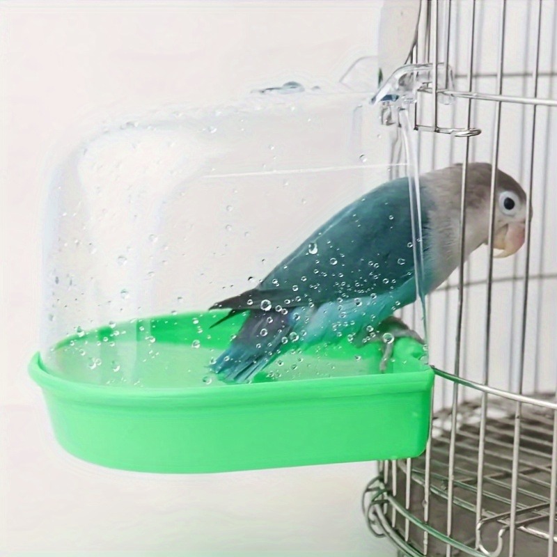 Splash-Proof Transparent Bird Bath Tub, Parrot Shower w/ Easy-Grip Handle for Lovebirds & Conures