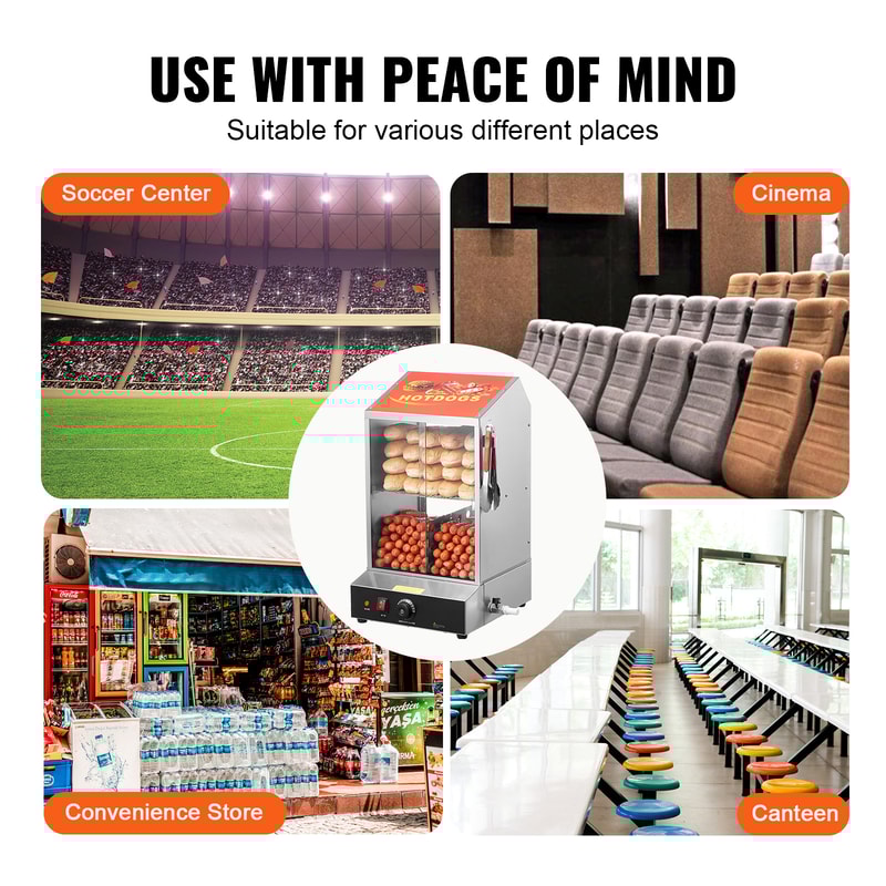 Electric Bun Warmer for Hot Dogs & Buns, Hot Dog Hut Steamer with Temperature Control