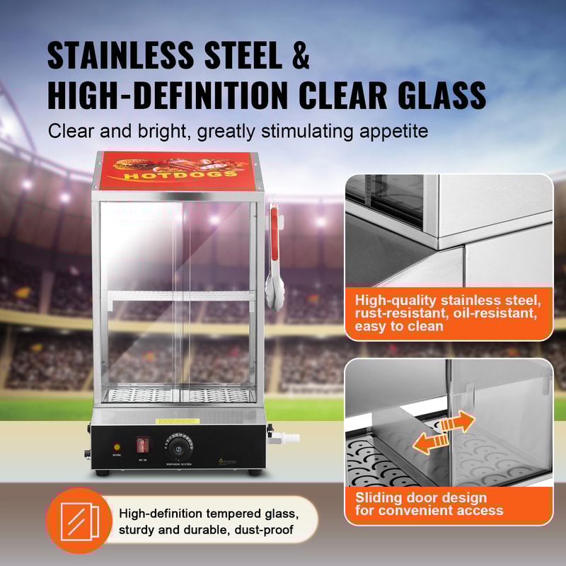 Electric Bun Warmer for Hot Dogs & Buns, Hot Dog Hut Steamer with Temperature Control