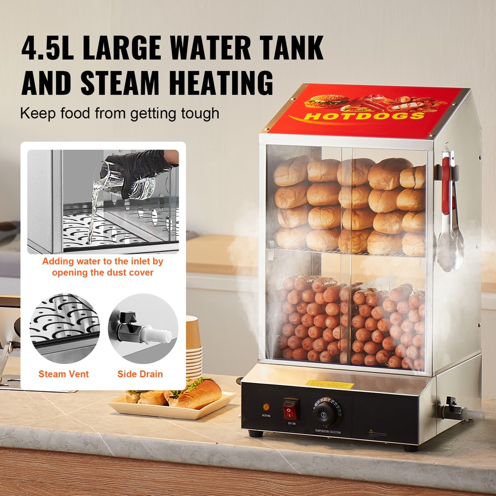Electric Bun Warmer for Hot Dogs & Buns, Hot Dog Hut Steamer with Temperature Control