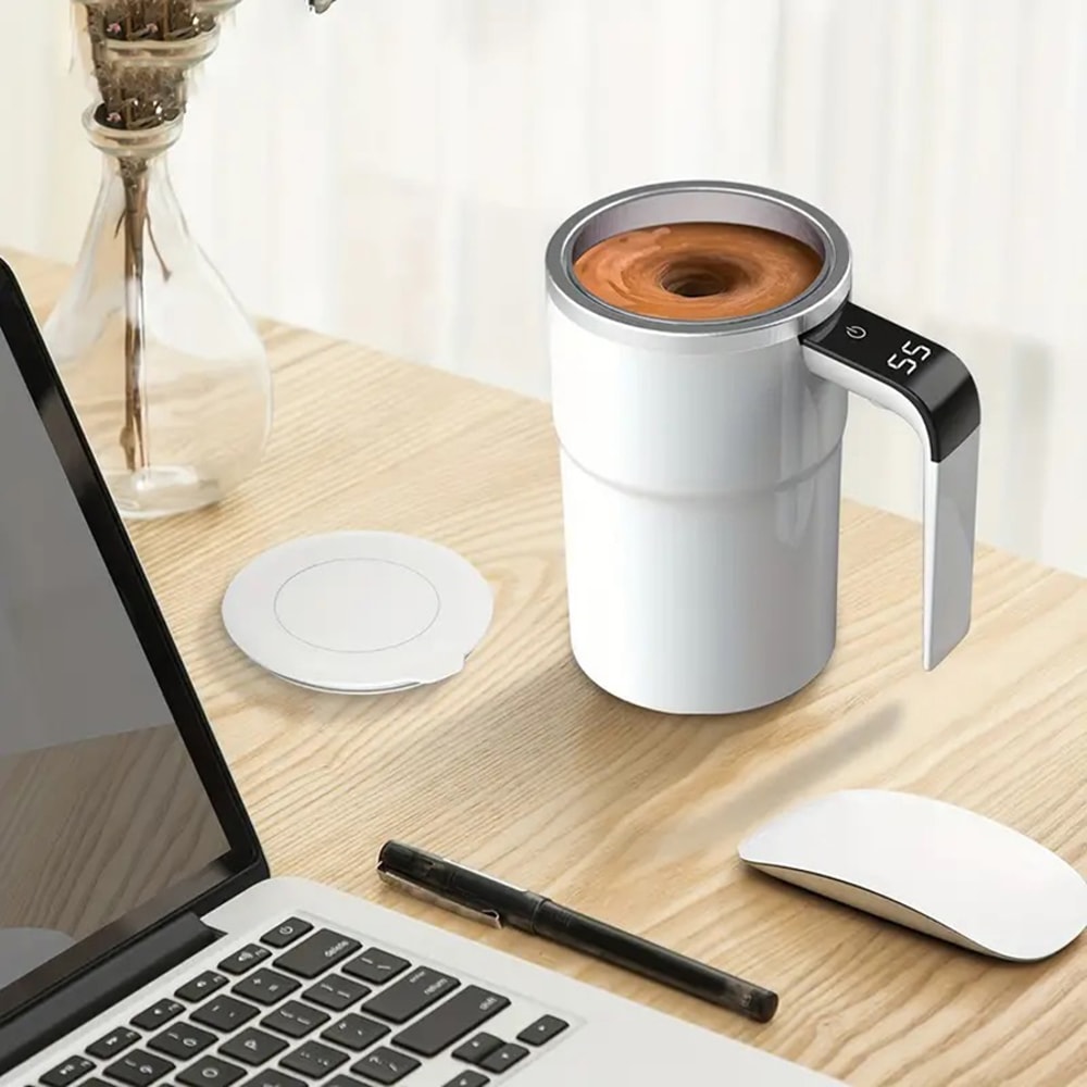 Automatic Magnetic Self Stirring Coffee Cup, Digital Temperature Display Stirring Cup for Coffee Lovers