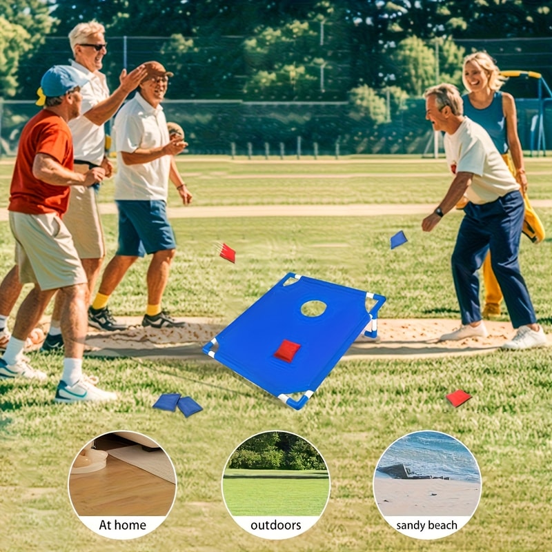 Foldable and Durable Beach Bag Game, Red and Blue Portable Corn Hole Set
