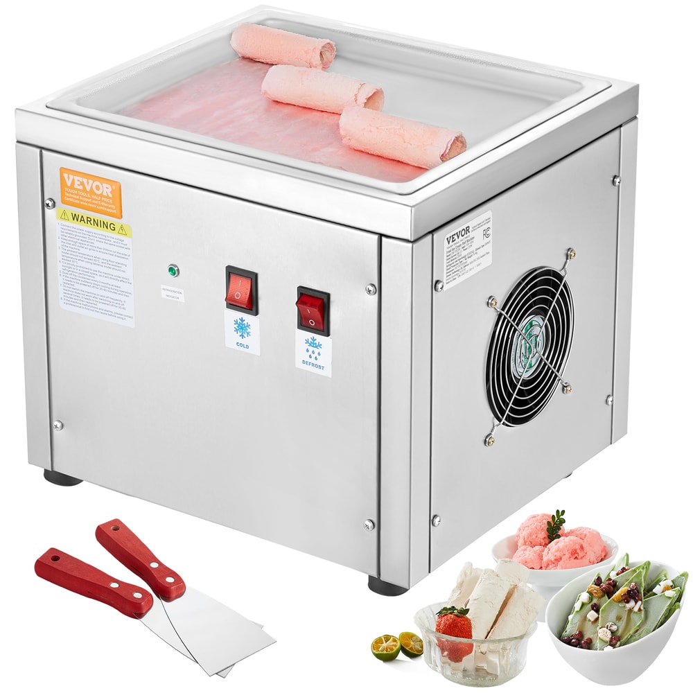 Rolled Ice Cream Maker with Compressor, Stainless Steel Fried Ice Cream Roll Machine, Ice Cream & Frozen Yogurt Maker