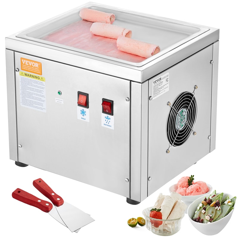 Rolled Ice Cream Maker with Compressor, Stainless Steel Fried Ice Cream Roll Machine, Ice Cream & Frozen Yogurt Maker