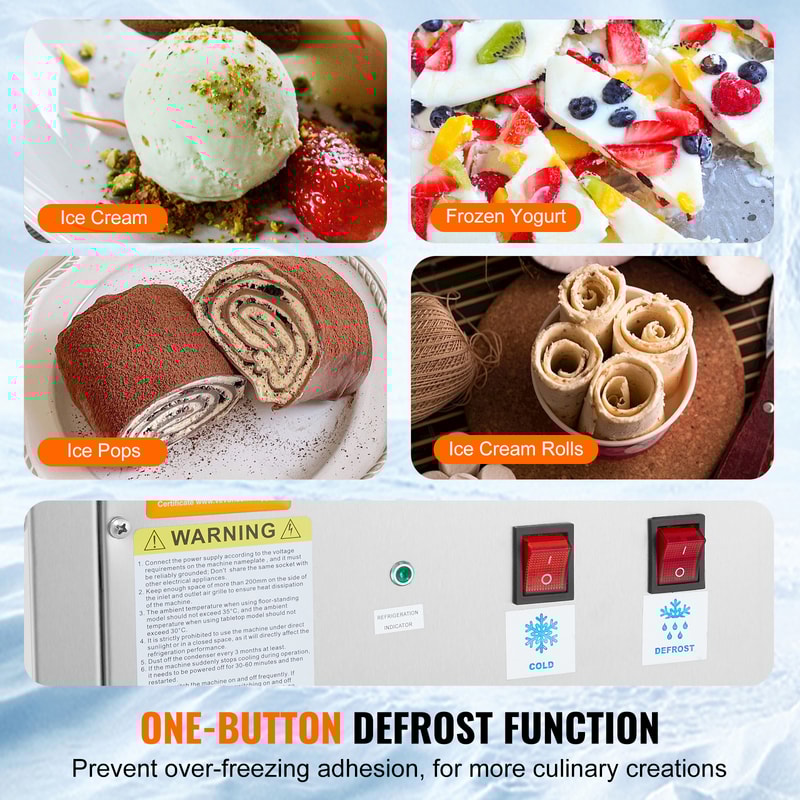 Rolled Ice Cream Maker with Compressor, Stainless Steel Fried Ice Cream Roll Machine, Ice Cream & Frozen Yogurt Maker