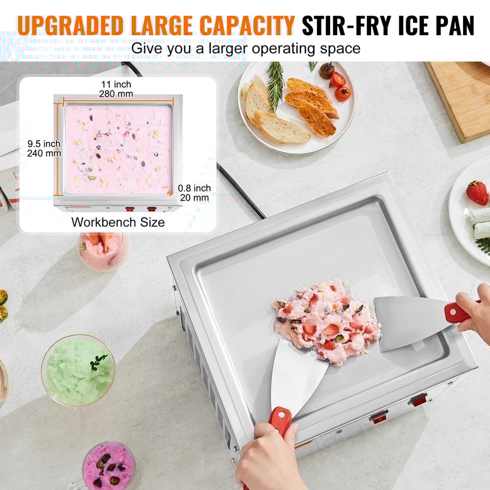 Rolled Ice Cream Maker with Compressor, Stainless Steel Fried Ice Cream Roll Machine, Ice Cream & Frozen Yogurt Maker