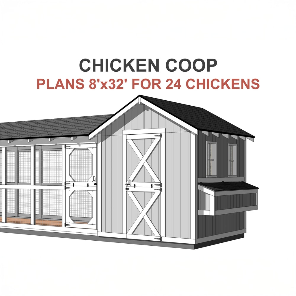 DIY Hen House for Chickens, Large Chicken Coop Plans with 24ft Run