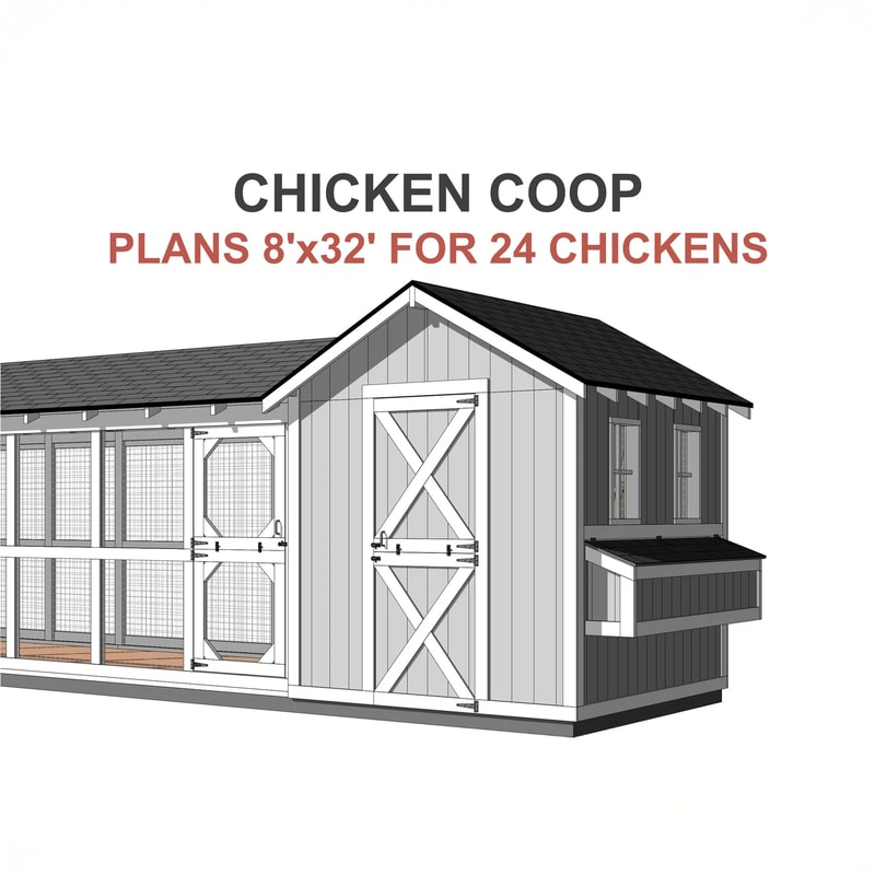 DIY Hen House for Chickens, Large Chicken Coop Plans with 24ft Run