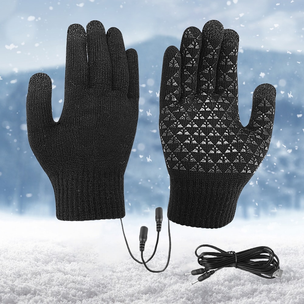 Winter Cycling Gloves For Men Women USB Heated Knitted Full Finger Gloves NonSlip Touch Screen Glov 0