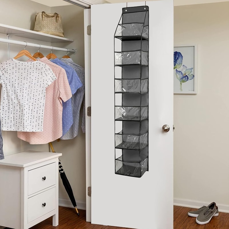 Behind The Door Storage Organizer, 6-Shelf Over The Door Hanging Pantry Organizer, with Clear Plastic Pockets