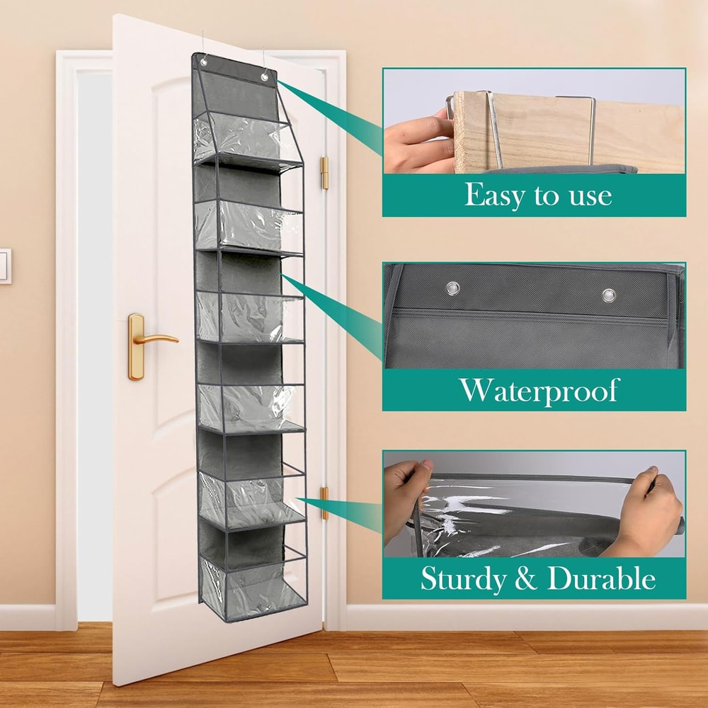 Behind The Door Storage Organizer, 6-Shelf Over The Door Hanging Pantry Organizer, with Clear Plastic Pockets