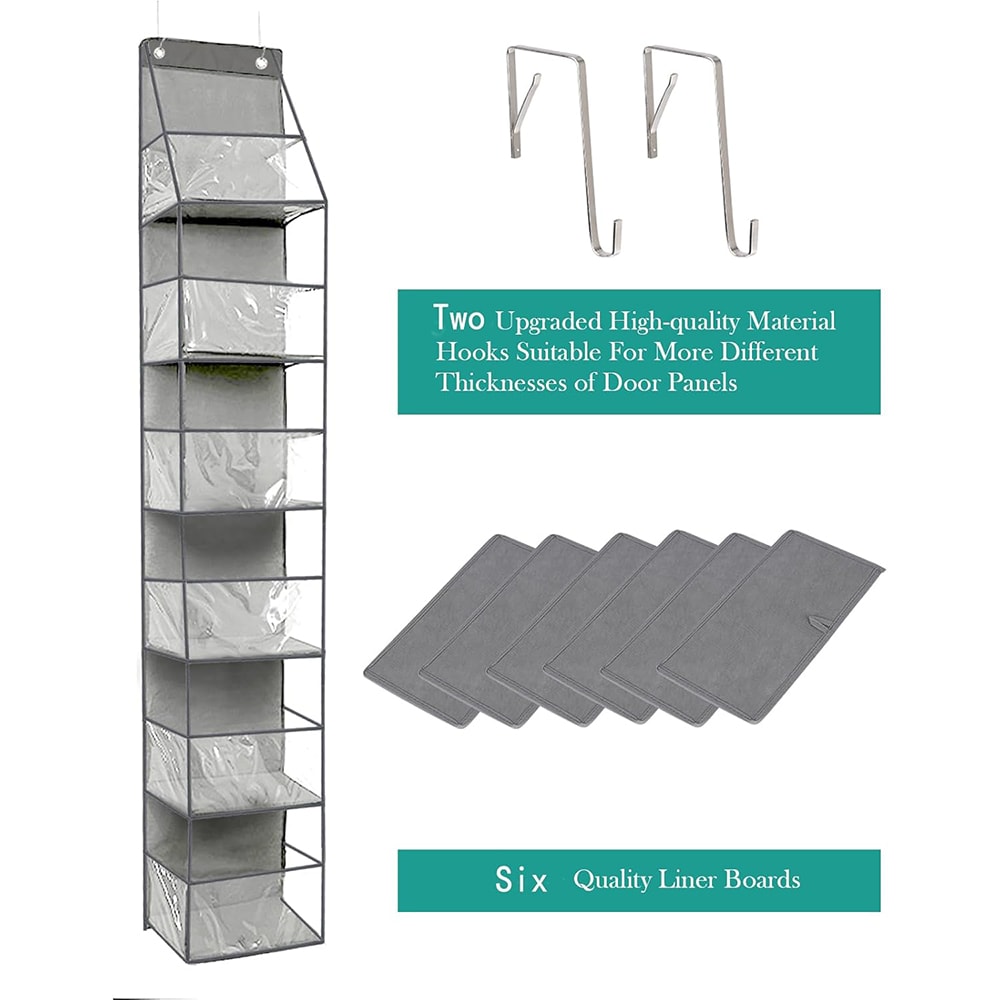 Behind The Door Storage Organizer, 6-Shelf Over The Door Hanging Pantry Organizer, with Clear Plastic Pockets