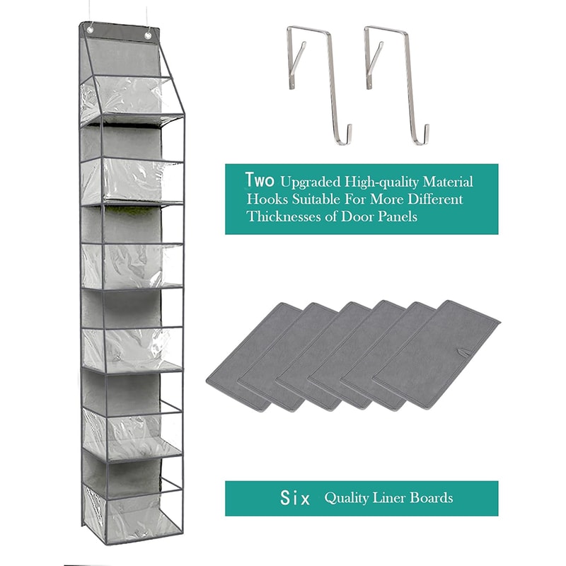 Behind The Door Storage Organizer, 6-Shelf Over The Door Hanging Pantry Organizer, with Clear Plastic Pockets